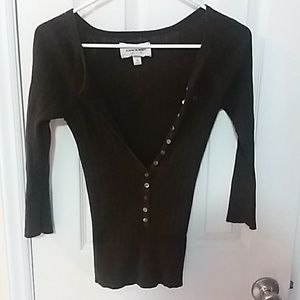 Dark brown A&F thin button up Henley sweater